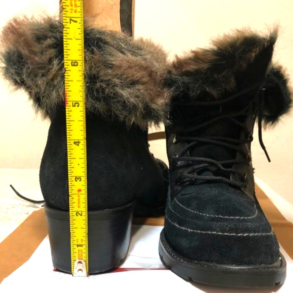Black suede Ankle booties with fur, laces. New. Never worn.Open to Offers!!! - Picture 1 of 2